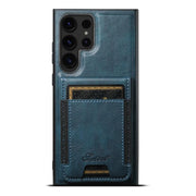 For Samsung Galaxy S25 Ultra 5G Suteni H17 Oil Eax Leather MagSafe Detachable Wallet Phone Case(Blue)