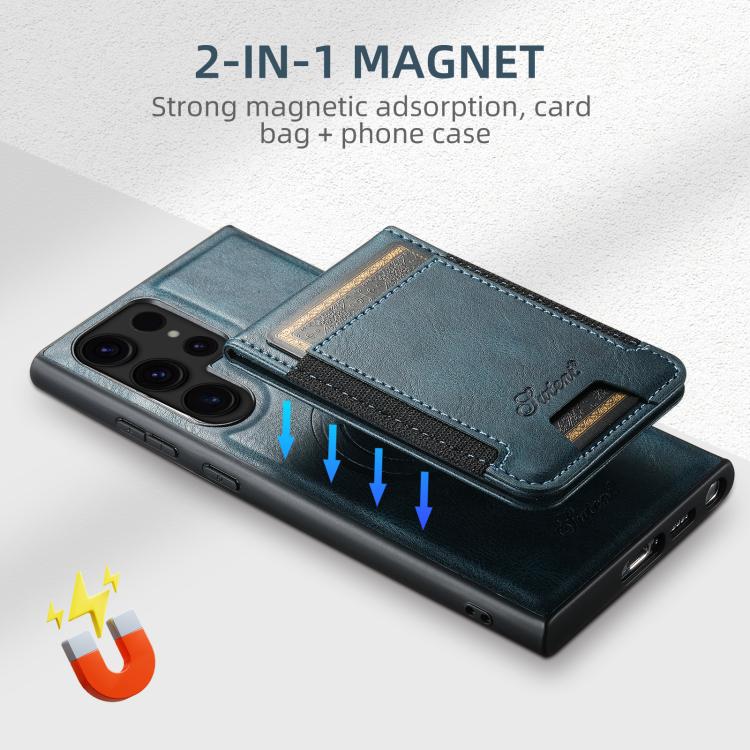 For Samsung Galaxy S25 Ultra 5G Suteni H17 Oil Eax Leather MagSafe Detachable Wallet Phone Case(Blue)