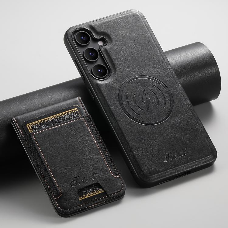 For Samsung Galaxy S25+ 5G Suteni H17 Oil Eax Leather MagSafe Detachable Wallet Phone Case(Black) - Galaxy S25+ 5G Cases by Suteni | Online Shopping South Africa | PMC TechLife | Buy Now Pay Later Mobicred