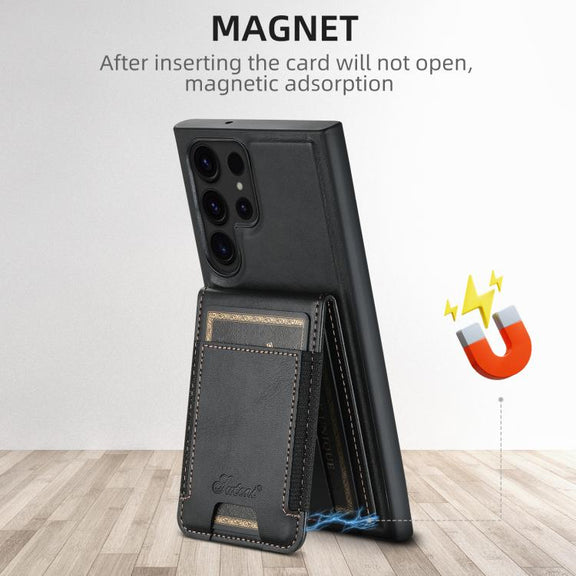 For Samsung Galaxy S25+ 5G Suteni H17 Oil Eax Leather MagSafe Detachable Wallet Phone Case(Black)