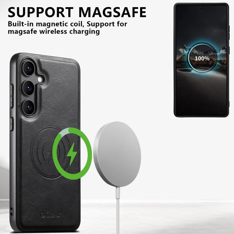 For Samsung Galaxy S25+ 5G Suteni H17 Oil Eax Leather MagSafe Detachable Wallet Phone Case(Black)