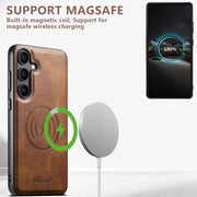 For Samsung Galaxy S25+ 5G Suteni H17 Oil Eax Leather MagSafe Detachable Wallet Phone Case(Brown)