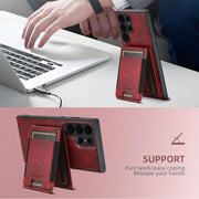 For Samsung Galaxy S25+ 5G Suteni H17 Oil Eax Leather MagSafe Detachable Wallet Phone Case(Red)
