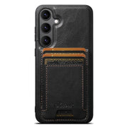 For Samsung Galaxy S25 5G Suteni H17 Oil Eax Leather MagSafe Detachable Wallet Phone Case(Black)