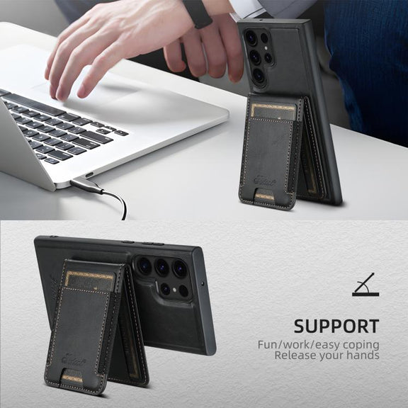 For Samsung Galaxy S25 5G Suteni H17 Oil Eax Leather MagSafe Detachable Wallet Phone Case(Black)