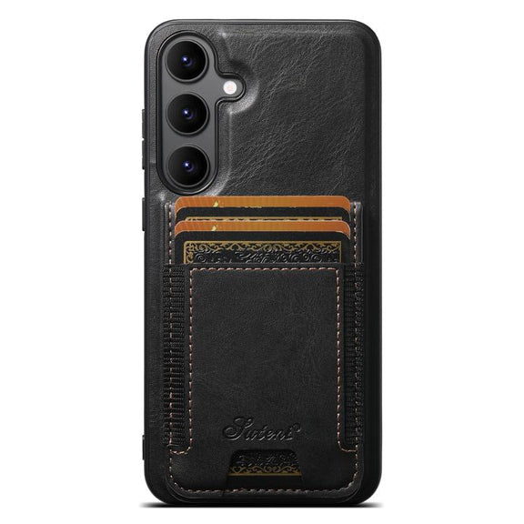 For Samsung Galaxy S25 5G Suteni H17 Oil Eax Leather MagSafe Detachable Wallet Phone Case(Black)
