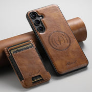 For Samsung Galaxy S25 5G Suteni H17 Oil Eax Leather MagSafe Detachable Wallet Phone Case(Brown)
