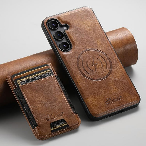 For Samsung Galaxy S25 5G Suteni H17 Oil Eax Leather MagSafe Detachable Wallet Phone Case(Brown)
