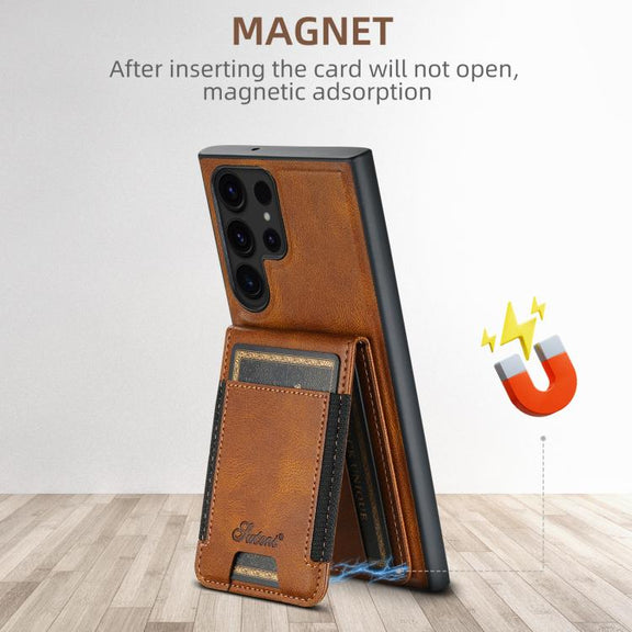 For Samsung Galaxy S25 5G Suteni H17 Oil Eax Leather MagSafe Detachable Wallet Phone Case(Brown)