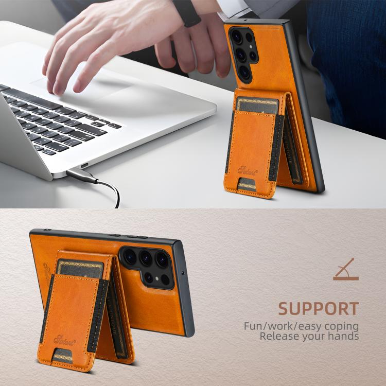 For Samsung Galaxy S25 5G Suteni H17 Oil Eax Leather MagSafe Detachable Wallet Phone Case(Khaki) - Galaxy S25 5G Cases by Suteni | Online Shopping South Africa | PMC TechLife | Buy Now Pay Later Mobicred