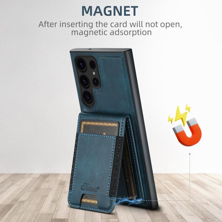 For Samsung Galaxy S25 5G Suteni H17 Oil Eax Leather MagSafe Detachable Wallet Phone Case(Blue) - Galaxy S25 5G Cases by Suteni | Online Shopping South Africa | PMC TechLife | Buy Now Pay Later Mobicred