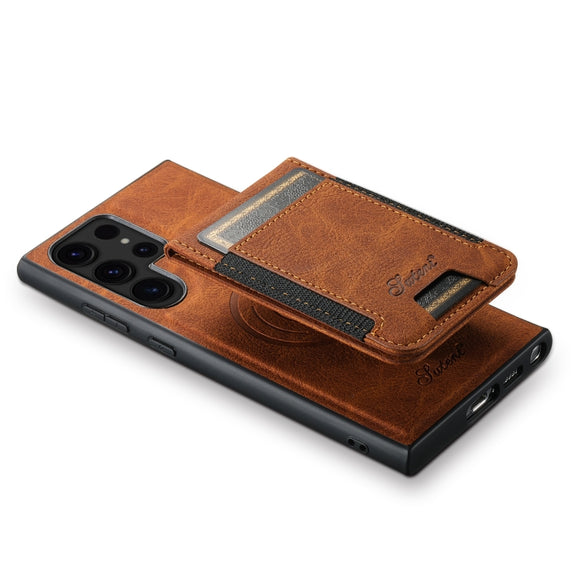 For Samsung Galaxy S24 Ultra 5G Suteni H17 Litchi Texture Leather MagSafe Detachable Wallet Phone Case(Khaki)