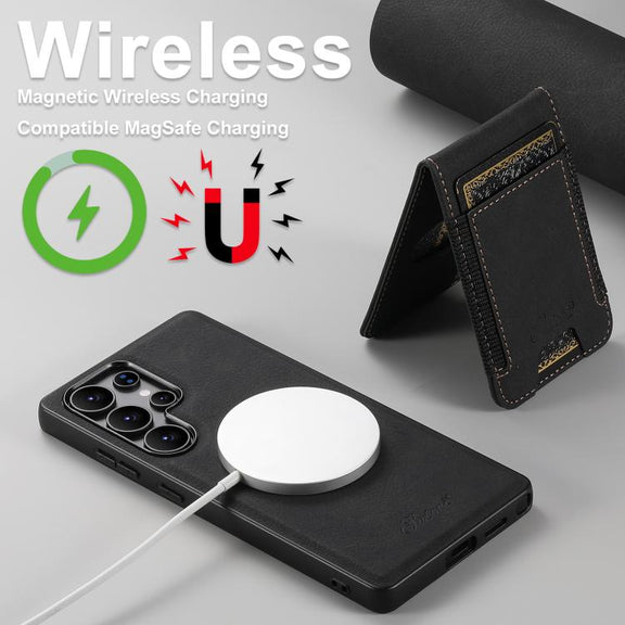 For Samsung Galaxy S25 Ultra 5G Suteni H17 Litchi Texture Leather MagSafe Detachable Wallet Phone Case(Black)