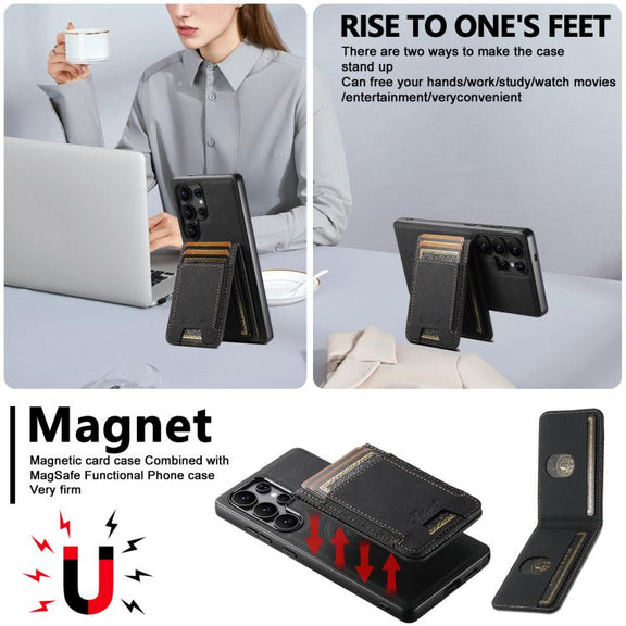 For Samsung Galaxy S25 Ultra 5G Suteni H17 Litchi Texture Leather MagSafe Detachable Wallet Phone Case(Black)