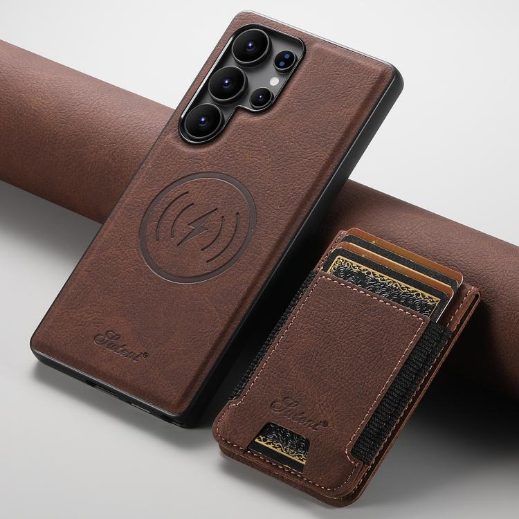 For Samsung Galaxy S25 Ultra 5G Suteni H17 Litchi Texture Leather MagSafe Detachable Wallet Phone Case(Brown) - Galaxy S25 Ultra 5G Cases by Suteni | Online Shopping South Africa | PMC TechLife | Buy Now Pay Later Mobicred