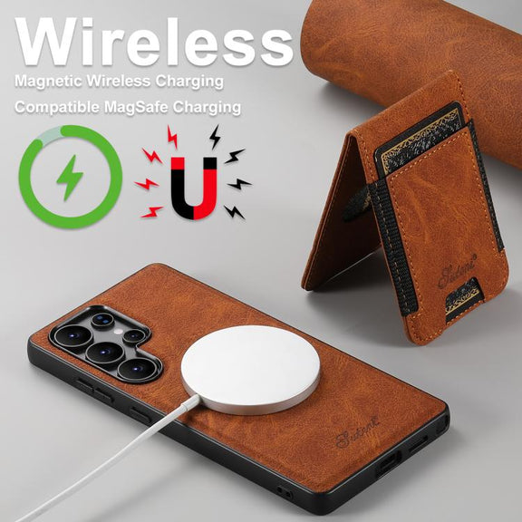 For Samsung Galaxy S25 Ultra 5G Suteni H17 Litchi Texture Leather MagSafe Detachable Wallet Phone Case(Khaki)