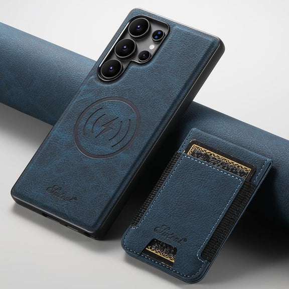 For Samsung Galaxy S25 Ultra 5G Suteni H17 Litchi Texture Leather MagSafe Detachable Wallet Phone Case(Blue)