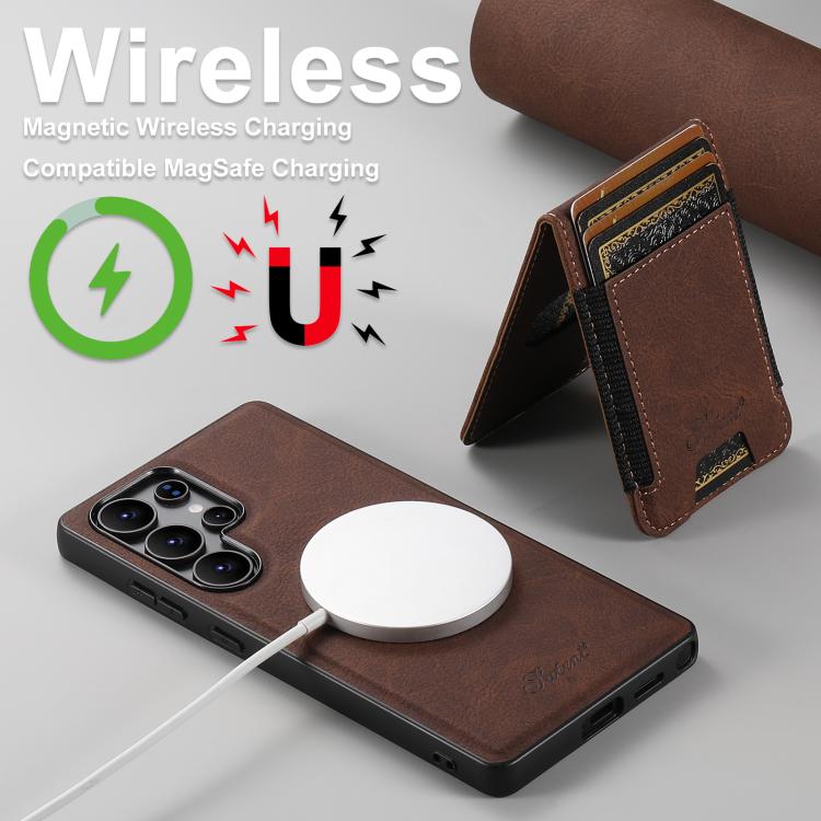 For Samsung Galaxy S25+ 5G Suteni H17 Litchi Texture Leather MagSafe Detachable Wallet Phone Case(Brown) - Galaxy S25+ 5G Cases by Suteni | Online Shopping South Africa | PMC TechLife | Buy Now Pay Later Mobicred