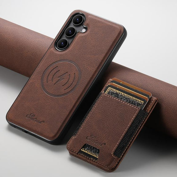 For Samsung Galaxy S25 5G Suteni H17 Litchi Texture Leather MagSafe Detachable Wallet Phone Case(Brown)