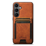 For Samsung Galaxy S25 5G Suteni H17 Litchi Texture Leather MagSafe Detachable Wallet Phone Case(Khaki)