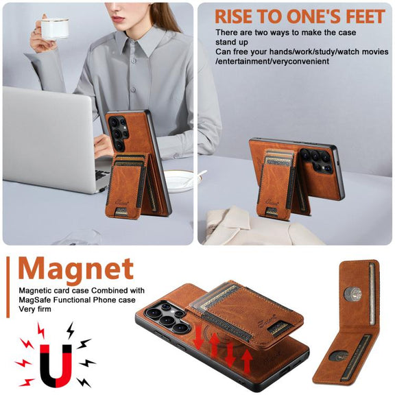 For Samsung Galaxy S25 5G Suteni H17 Litchi Texture Leather MagSafe Detachable Wallet Phone Case(Khaki)