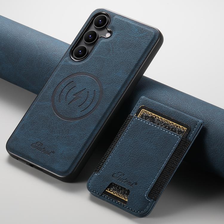 For Samsung Galaxy S25 5G Suteni H17 Litchi Texture Leather MagSafe Detachable Wallet Phone Case(Blue) - Galaxy S25 5G Cases by Suteni | Online Shopping South Africa | PMC TechLife | Buy Now Pay Later Mobicred