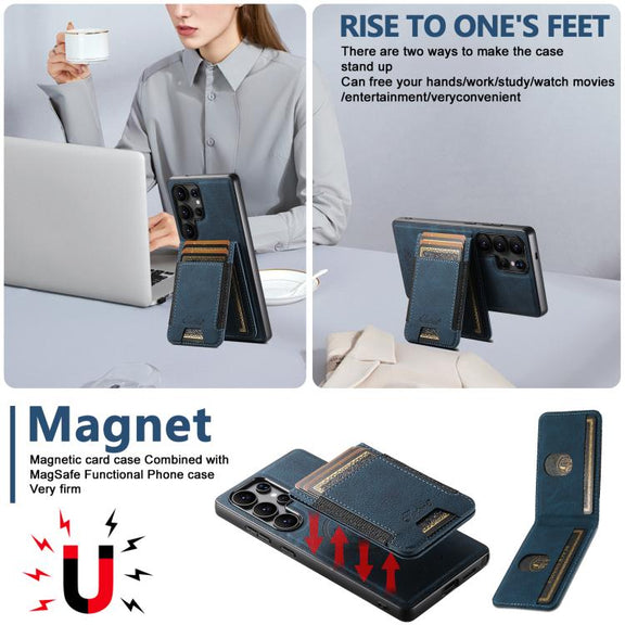 For Samsung Galaxy S25 5G Suteni H17 Litchi Texture Leather MagSafe Detachable Wallet Phone Case(Blue)