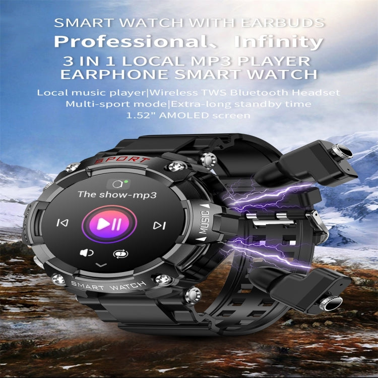 T96 1.52 inch Amoled Screen 2 in 1 Bluetooth Earphone Smart Watch(Black) - Smart Watches by PMC TechLife | Online Shopping South Africa | PMC TechLife