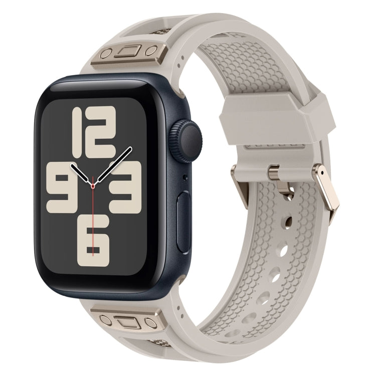 For Apple Watch SE 2023 44mm Breathable Stainless Steel Mesh TPU Watch Band(Starlight Titanium) - Watch Bands by PMC TechLife | Online Shopping South Africa | PMC TechLife