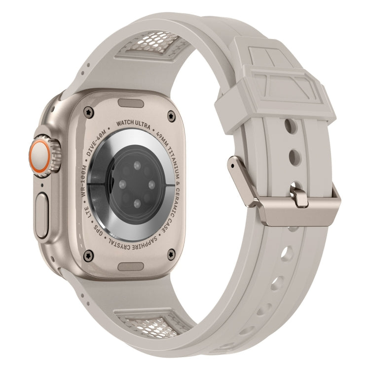 For Apple Watch SE 2023 44mm Breathable Stainless Steel Mesh TPU Watch Band(Starlight Titanium) - Watch Bands by PMC TechLife | Online Shopping South Africa | PMC TechLife