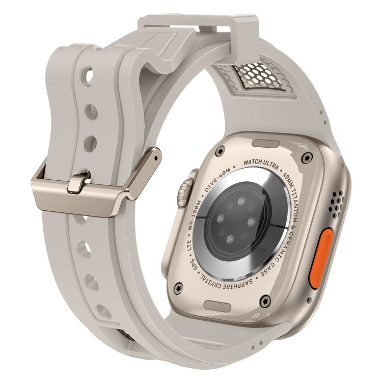 For Apple Watch SE 2023 44mm Breathable Stainless Steel Mesh TPU Watch Band(Starlight Titanium) - Watch Bands by PMC TechLife | Online Shopping South Africa | PMC TechLife