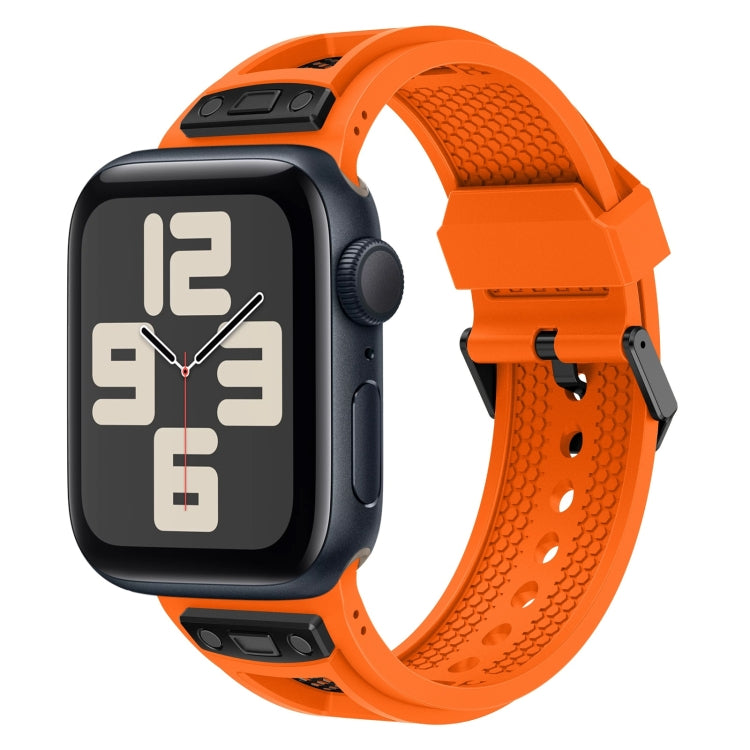 For Apple Watch SE 2023 44mm Breathable Stainless Steel Mesh TPU Watch Band(Orange Black) - Watch Bands by PMC TechLife | Online Shopping South Africa | PMC TechLife