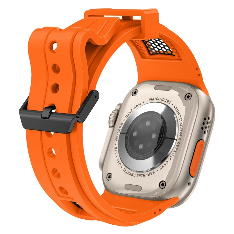 For Apple Watch SE 2023 44mm Breathable Stainless Steel Mesh TPU Watch Band(Orange Black) - Watch Bands by PMC TechLife | Online Shopping South Africa | PMC TechLife