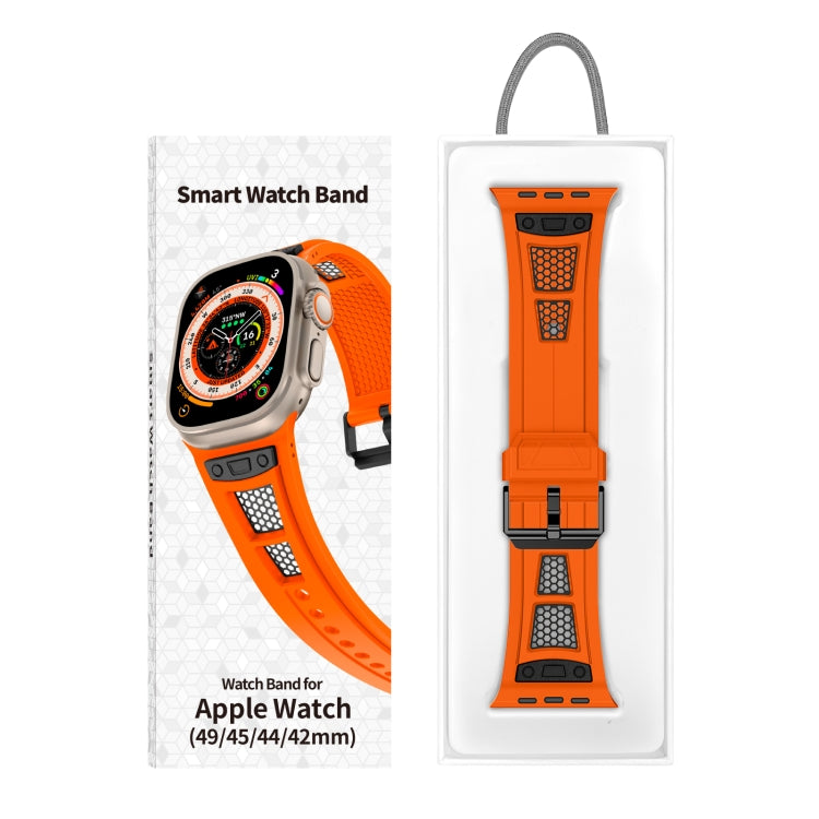 For Apple Watch SE 2023 44mm Breathable Stainless Steel Mesh TPU Watch Band(Orange Black) - Watch Bands by PMC TechLife | Online Shopping South Africa | PMC TechLife