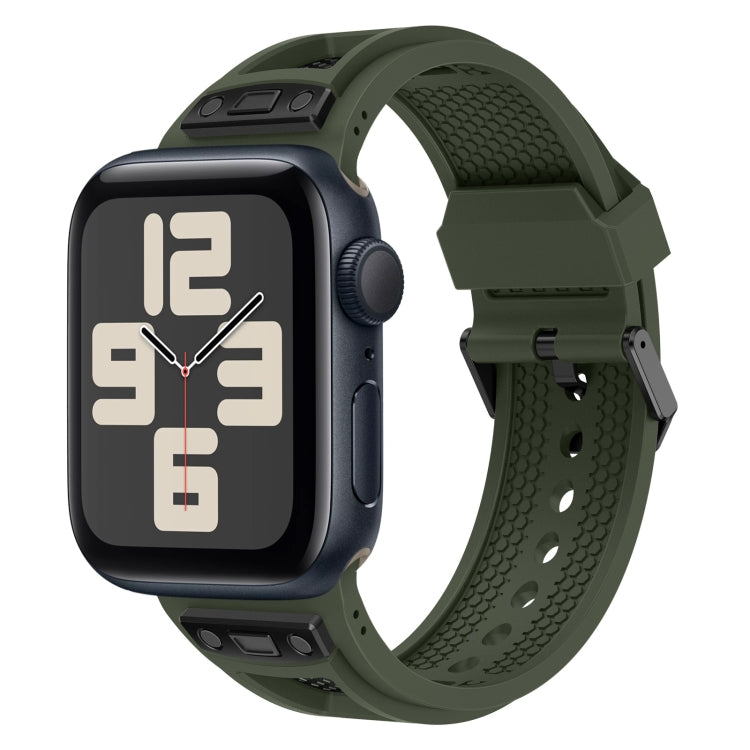 For Apple Watch SE 2023 44mm Breathable Stainless Steel Mesh TPU Watch Band(Green Black) - Watch Bands by PMC TechLife | Online Shopping South Africa | PMC TechLife