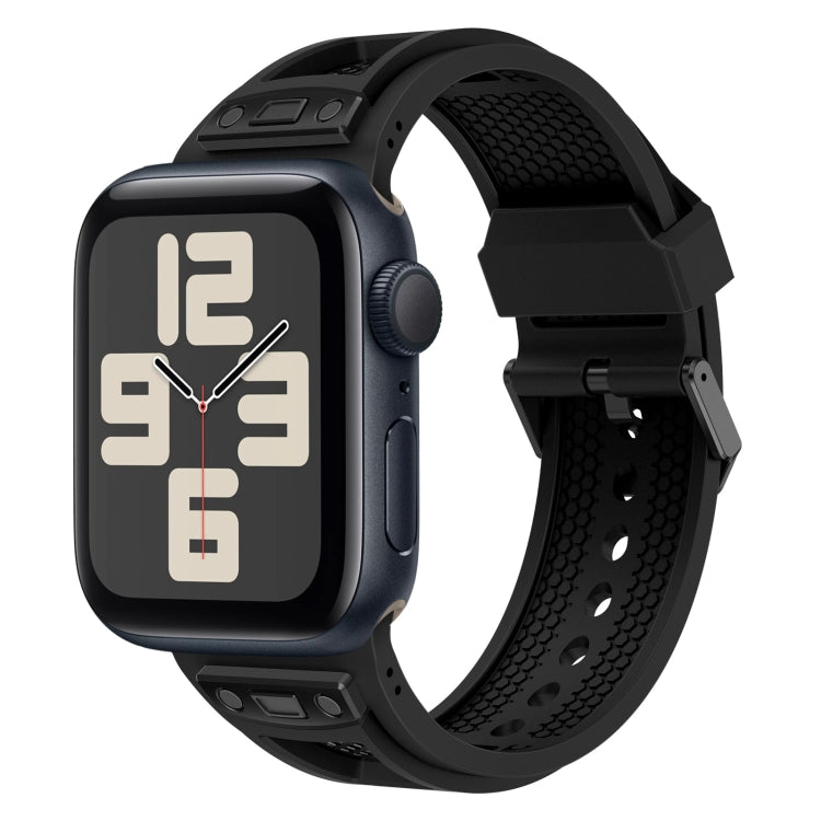 For Apple Watch SE 2023 44mm Breathable Stainless Steel Mesh TPU Watch Band(Black Black) - Watch Bands by PMC TechLife | Online Shopping South Africa | PMC TechLife