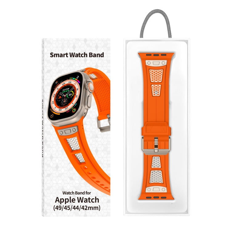 For Apple Watch Ultra 2 49mm Breathable Stainless Steel Mesh TPU Watch Band(Orange Titanium) - Watch Bands by PMC TechLife | Online Shopping South Africa | PMC TechLife