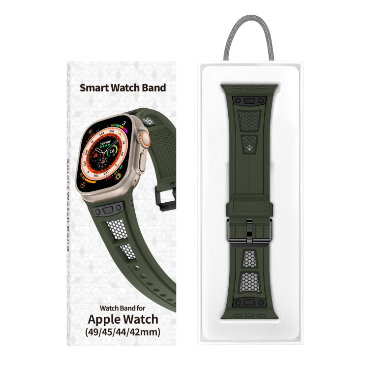 For Apple Watch Ultra 2 49mm Breathable Stainless Steel Mesh TPU Watch Band(Green Black) - Watch Bands by PMC TechLife | Online Shopping South Africa | PMC TechLife