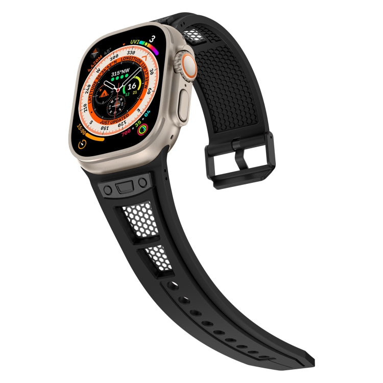 For Apple Watch Ultra 2 49mm Breathable Stainless Steel Mesh TPU Watch Band(Black Black) - Watch Bands by PMC TechLife | Online Shopping South Africa | PMC TechLife