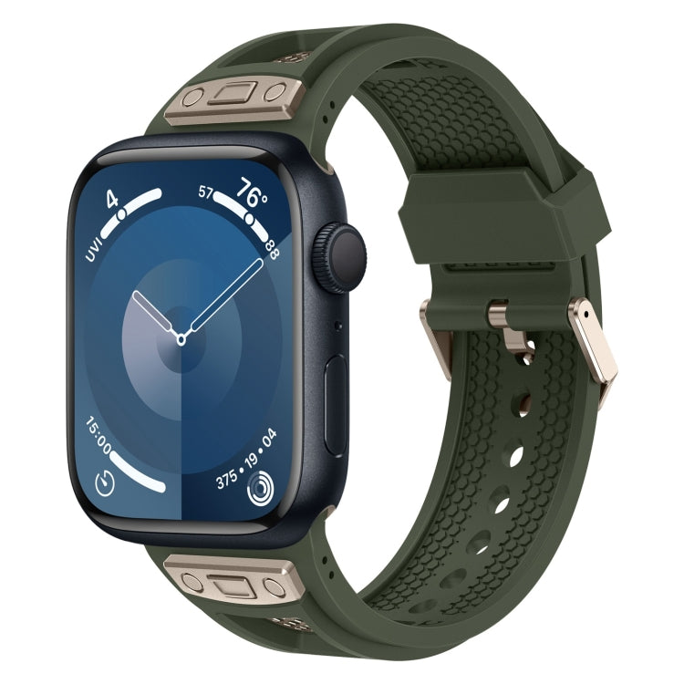 For  Apple Watch Series 9 45mm Breathable Stainless Steel Mesh TPU Watch Band(Green Titanium) - Watch Bands by PMC TechLife | Online Shopping South Africa | PMC TechLife