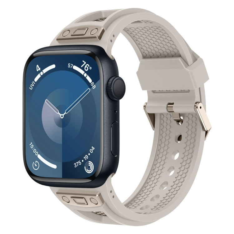 For  Apple Watch Series 9 45mm Breathable Stainless Steel Mesh TPU Watch Band(Starlight Titanium) - Watch Bands by PMC TechLife | Online Shopping South Africa | PMC TechLife