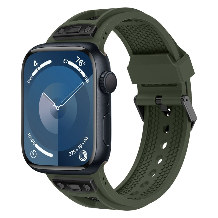 For  Apple Watch Series 9 45mm Breathable Stainless Steel Mesh TPU Watch Band(Green Black) - Watch Bands by PMC TechLife | Online Shopping South Africa | PMC TechLife