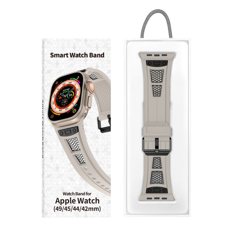 For  Apple Watch Series 9 45mm Breathable Stainless Steel Mesh TPU Watch Band(Starlight Black) - Watch Bands by PMC TechLife | Online Shopping South Africa | PMC TechLife