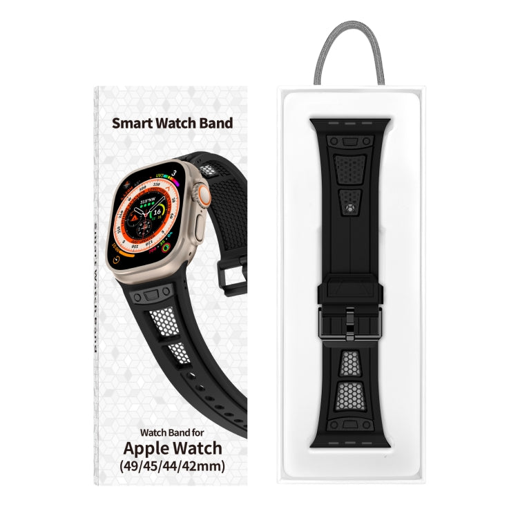 For  Apple Watch Series 9 45mm Breathable Stainless Steel Mesh TPU Watch Band(Black Black) - Watch Bands by PMC TechLife | Online Shopping South Africa | PMC TechLife
