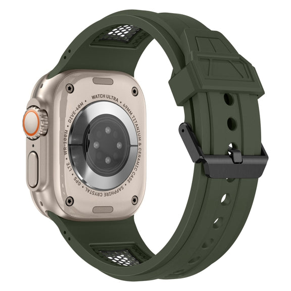 For Apple Watch Ultra 49mm Breathable Stainless Steel Mesh TPU Watch Band(Green Black)