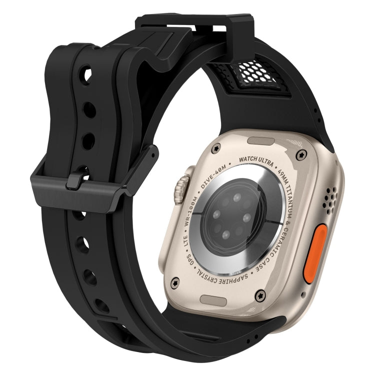 For Apple Watch Ultra 49mm Breathable Stainless Steel Mesh TPU Watch Band(Black Black) - Watch Bands by PMC TechLife | Online Shopping South Africa | PMC TechLife