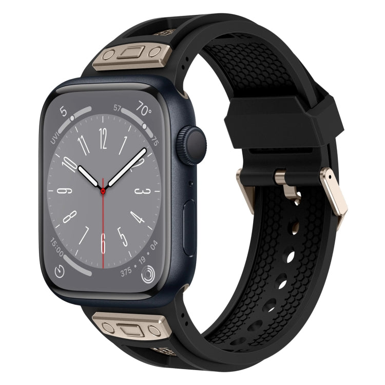 For Apple Watch Series 8 45mm Breathable Stainless Steel Mesh TPU Watch Band(Black Titanium) - Watch Bands by PMC TechLife | Online Shopping South Africa | PMC TechLife
