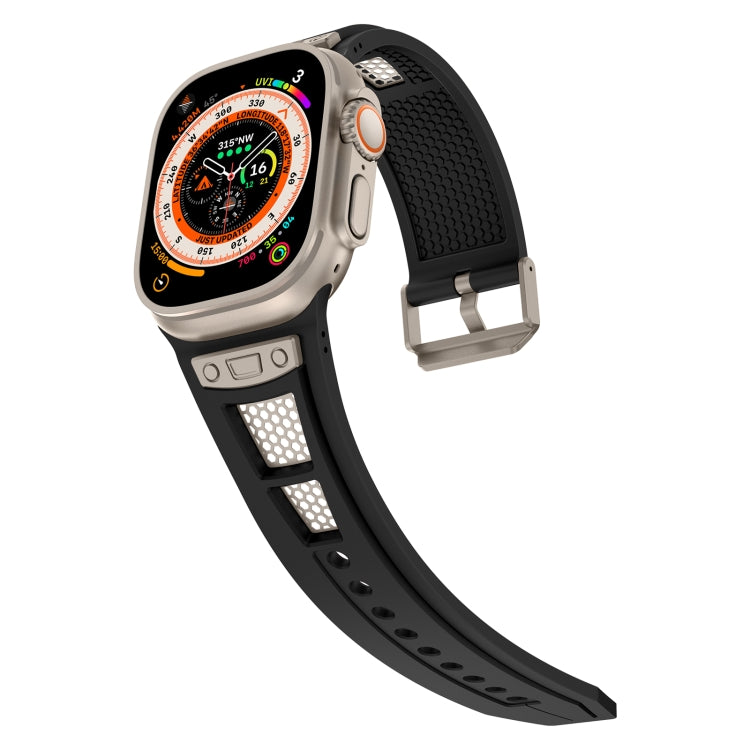 For Apple Watch Series 8 45mm Breathable Stainless Steel Mesh TPU Watch Band(Black Titanium) - Watch Bands by PMC TechLife | Online Shopping South Africa | PMC TechLife