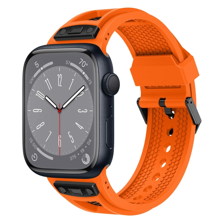 For Apple Watch Series 8 45mm Breathable Stainless Steel Mesh TPU Watch Band(Orange Black) - Watch Bands by PMC TechLife | Online Shopping South Africa | PMC TechLife