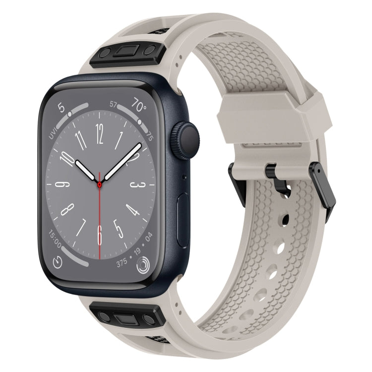 For Apple Watch Series 8 45mm Breathable Stainless Steel Mesh TPU Watch Band(Starlight Black) - Watch Bands by PMC TechLife | Online Shopping South Africa | PMC TechLife